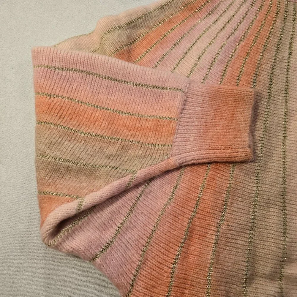Molly Bracken Pink Peach Striped Crew Neck Sweater - Picture 3 of 14